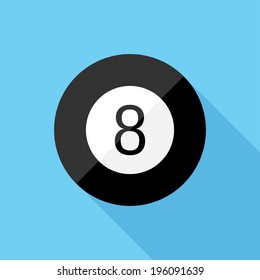 Magic 8 ball icon. Flat design style modern vector illustration. Isolated on stylish color background. Flat long shadow icon. Elements in flat design.