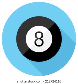 Magic 8 ball icon. Flat design style modern vector illustration. Isolated on stylish color background. Flat long shadow icon. Elements in flat design.