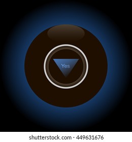 Magic 8 ball on dark gradient background vector illustration.
