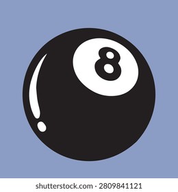 Magic 8 ball vector illustration. Classic black eight ball billiards icon isolated on a purple background.