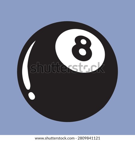 Magic 8 ball vector illustration. Classic black eight ball billiards icon isolated on a purple background.