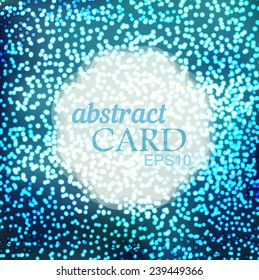 Magic abstract card with blue blurred background with bokeh lights snowfall. Perfect template for posters, websites, magazines, brochures, catalogs