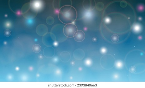 Magic Abstract De-focus Bokeh Circles Hintergrunddesign.  Weihnachtsschneefall Vektor Horizontal Illustration. Kosmische Printmedien. Glitter Konfetti. Gut für Banner, Poster, Cover, Flyer, Karten.