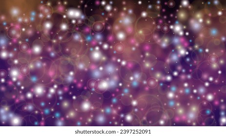 Resumen Mágico Desenfocó El Diseño De Fondo De Los Círculos Bokeh.  Ilustración horizontal del vector de nevadas de Navidad. Impresión cósmica. Glitter confetti. Es bueno para carteles, afiches, portadas, volantes, tarjetas.