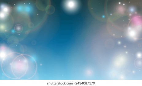 Magic Abstract Defocused Bokeh Circles Background Design.  Christmas snowfall Vector Horizontal Illustration. Cosmic Print. Glitter confetti. Good for Banners, Posters, Covers, Flyers, Cards.