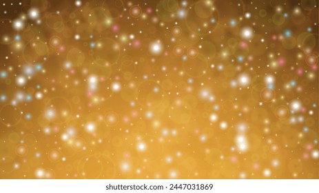 Magic Abstract Defocused Bokeh Circles Background Design.  Christmas snowfall Vector Horizontal Illustration. Cosmic Print. Glitter confetti. Good for Banners, Posters, Covers, Flyers, Cards.