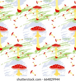 Magic abstract  mushrooms pattern seamless . Flat style for web vector illustration