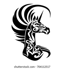 Magic abstract Unicorn. Spiritual, esoteric, totem animal symbol. For t-shirt, bag, postcard,and logo. Tattoo design