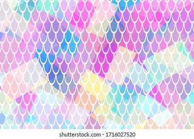 Magic abstract vector background. Fish scale pattern over colorful abstraction. Vibrant mermaid patter in web screen resolution. Modern trendy backdrop for kids design or summer party flyer