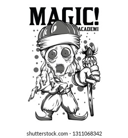Magic Academy Black and White Illustration