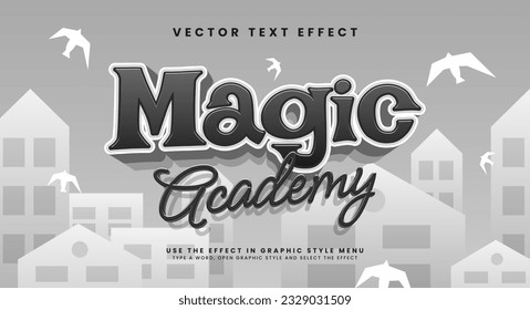 Efecto de texto vectorial editable de la academia mágica, con color monocromático.