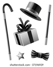 magic accessories set of conjurer gentleman - vector illustration