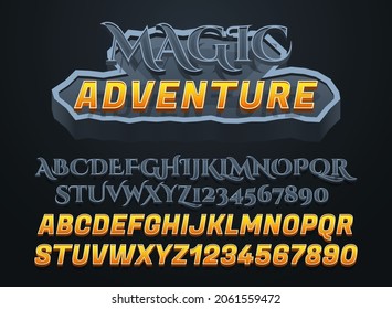 magic adventure with stone frame editable text effect for rpg medieval game logo title