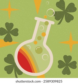 Magic alchemist flask, vector illustration for St. Patrick's Day. Festive vector art