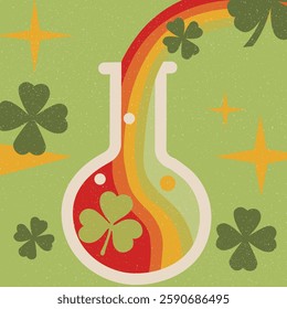 Magic alchemist flask, vector illustration for St. Patrick's Day. Festive vector art