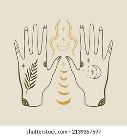 Magic alchemy green hand herbalist green witch vector illustration