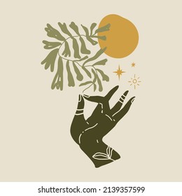 Magic alchemy green hand herbalist green witch vector illustration
