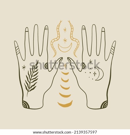 Magic alchemy green hand herbalist green witch vector illustration