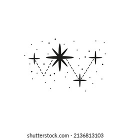 Magic and alchemy stars. Trendy line art style. Modern vector symbols, isolated on a white background.Twinkling stars. Sparkles, shining burst.