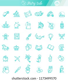 Magic and Alchemy thin line art icons set. Fairy tale, fantasy, fiction book