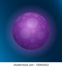 Magic alien world illustration. Colorful shining violet planet with dots pattern on surface. Vector asset for space game design isolated on black background.