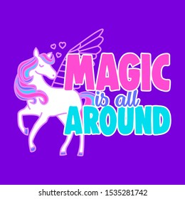 Magic All Around Pegasus Slogan Print Stock Vector (Royalty Free ...