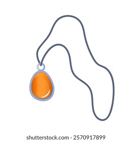 Magic amulet pendant with crystal, diamond, precious stone in metal frame hanging on rope. Vector