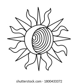 MAGIC AMULET WITH THE SUN AND MOON ON A WHITE BACKGROUND IN VECTOR
