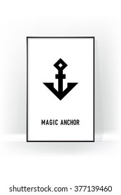 Magic anchor #2. Scandinavian style poster. Wall decor. Black thin frame. Stock vector.