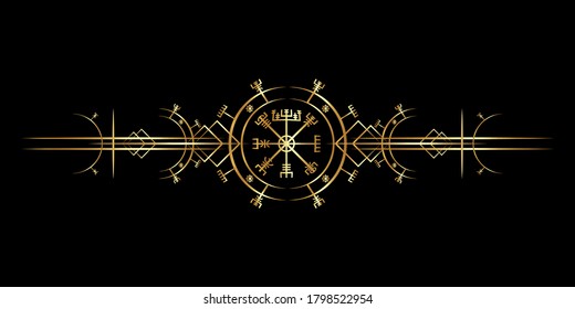 Magic ancient viking art deco, Vegvisir magic navigation compass ancient. The Vikings used many symbols in accordance to Norse mythology, widely used in Viking society. Logo icon Wiccan esoteric sign