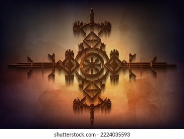Magic ancient viking art deco, Old Vegvisir navigation compass ancient. The Vikings used many symbols in accordance to Norse mythology,  widely used in Viking society. Logo icon Celtic esoteric sign