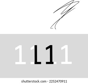 Magic or angel number 1111 with doodle line art. Black and white artwork.