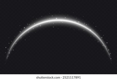 Arco mágico com brilhos, arco brilhante com estrelas. efeito de luz de cauda de estrela cadente. Ilustração vetorial.