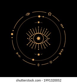 magic and astrological symbols. Mystical signs, star, zodiac, tarot cards. Vector illustration