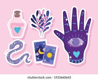 magic astrology mystical cartoon set