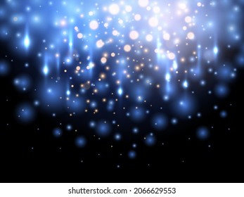Magic background with blue and gold sparkles. Bokeh effect