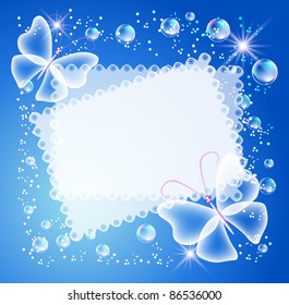 Magic background with butterfly, openwork napkin and a place for text or photo.