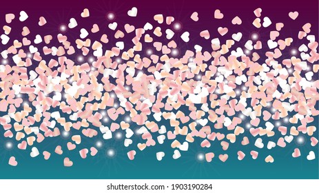 Fondo mágico con confetti de partículas brillantes. Día de San Valentín. Patrón de cumpleaños. Puntos de luz. Explosión de Confetti. Ilustración del vector de brillo. Diseño para Web.