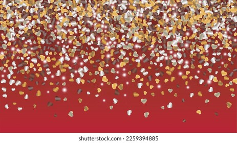 Magic Background with Confetti of Glitter Particles. St. Valentine Day. Christmas pattern. Light Spots. Explosion of Confetti. Glitter Vector Illustration. Design for Template.