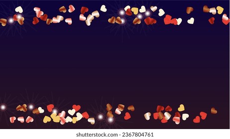 Fondo mágico con confetti de partículas brillantes. Día de San Valentín. Patrón de aniversario. Puntos de luz. Explosión de Confetti. Ilustración del vector de brillo. Diseño para impresión.