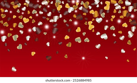 Magic Background with Confetti of Glitter Particles. St. Valentine Day. Anniversary pattern. Light Spots. Explosion of Confetti. Glitter Vector Illustration. Design for Template.