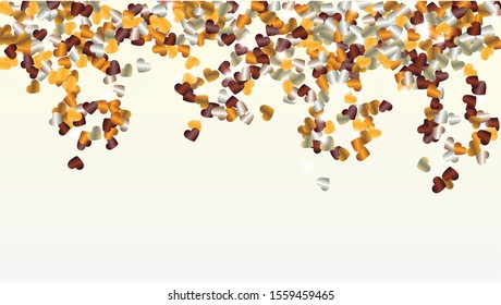 Magic Background with Confetti of Hearts Glitter Particles. St. Valentine Day. Disco pattern. Light Spots. Explosion of Confetti. Glitter Vector Illustration. Design for Web.