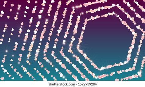 Magic Background with Confetti of Hearts Glitter Particles. St. Valentine Day. Birthday pattern. Light Spots. Explosion of Confetti. Glitter Vector Illustration. Design for Template.