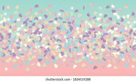 Magic Background with Confetti of Hearts Glitter Particles. St. Valentine Day. New Year pattern. Light Spots. Explosion of Confetti. Glitter Vector Illustration. Design for Web.