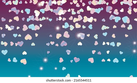 Magic Background with Confetti of Hearts Glitter Particles. St. Valentine Day. Christmas pattern. Light Spots. Explosion of Confetti. Glitter Vector Illustration. Design for Banner.