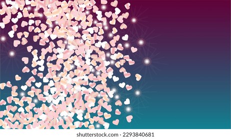 Magic Background with Confetti of Hearts Glitter Particles. St. Valentine Day. Party pattern. Light Spots. Explosion of Confetti. Glitter Vector Illustration. Design for Card.