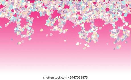 Magic Background with Confetti of Hearts Glitter Particles. St. Valentine Day. Disco pattern. Light Spots. Explosion of Confetti. Glitter Vector Illustration. Design for Advertisement.