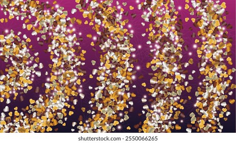 Magic Background with Confetti of Hearts Glitter Particles. St. Valentine Day. Birthday pattern. Light Spots. Explosion of Confetti. Glitter Vector Illustration. Design for Web.