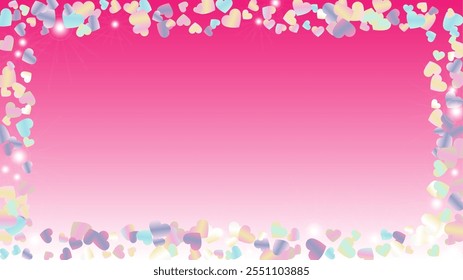 Magic Background with Confetti of Hearts Glitter Particles. St. Valentine Day. Party pattern. Light Spots. Explosion of Confetti. Glitter Vector Illustration. Design for Print.