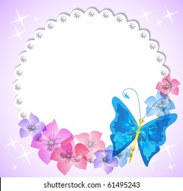 Magic background with flowers, butterfly and a place for text or photo.